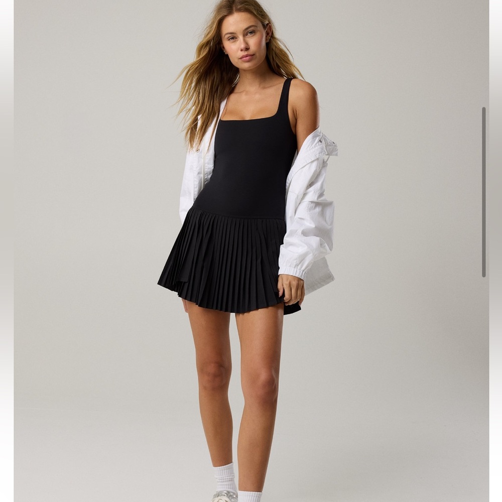 Elegant Black Pleated Dress aerie you serve